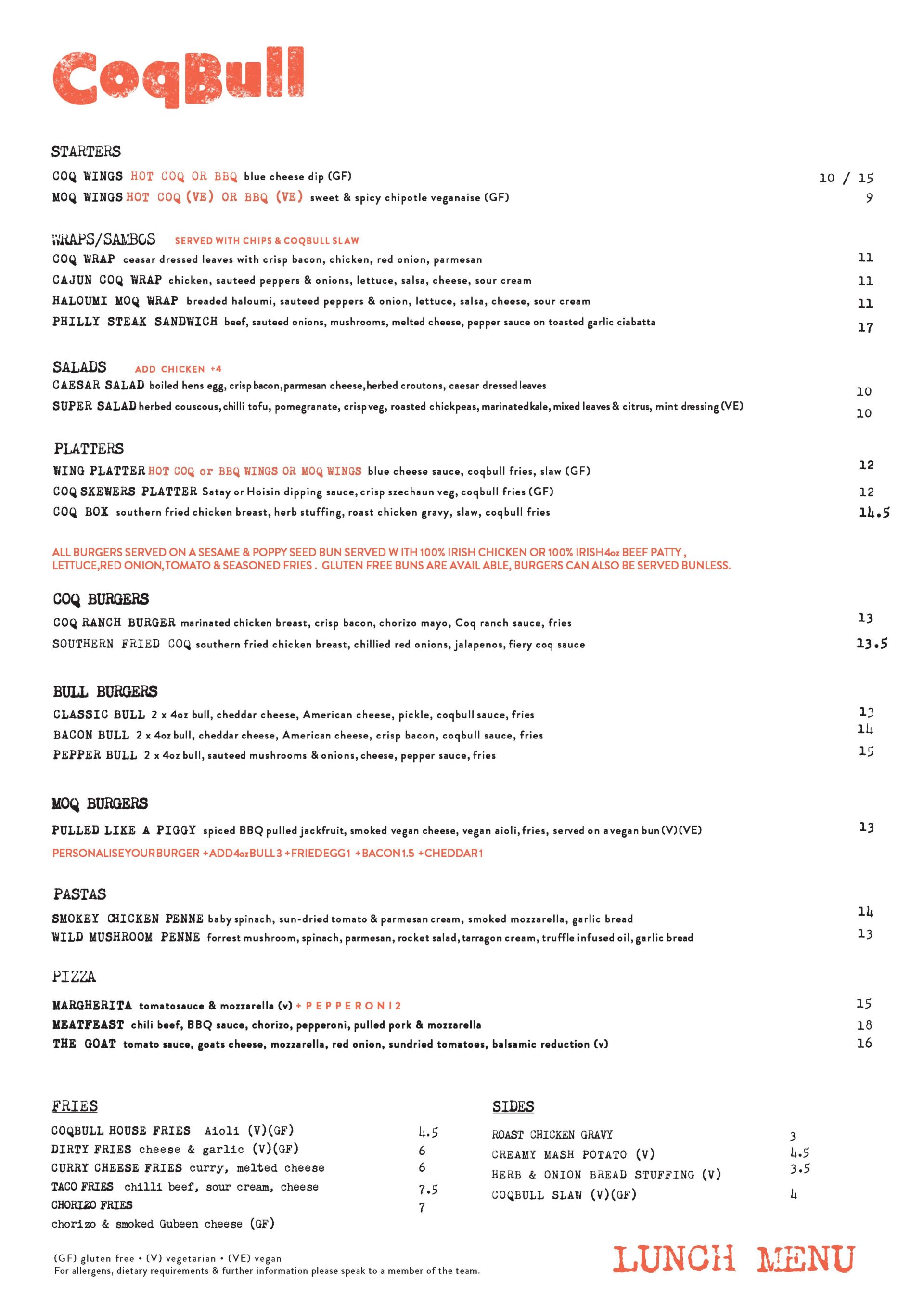 Lunch Menu COQBULL CASTLETROY